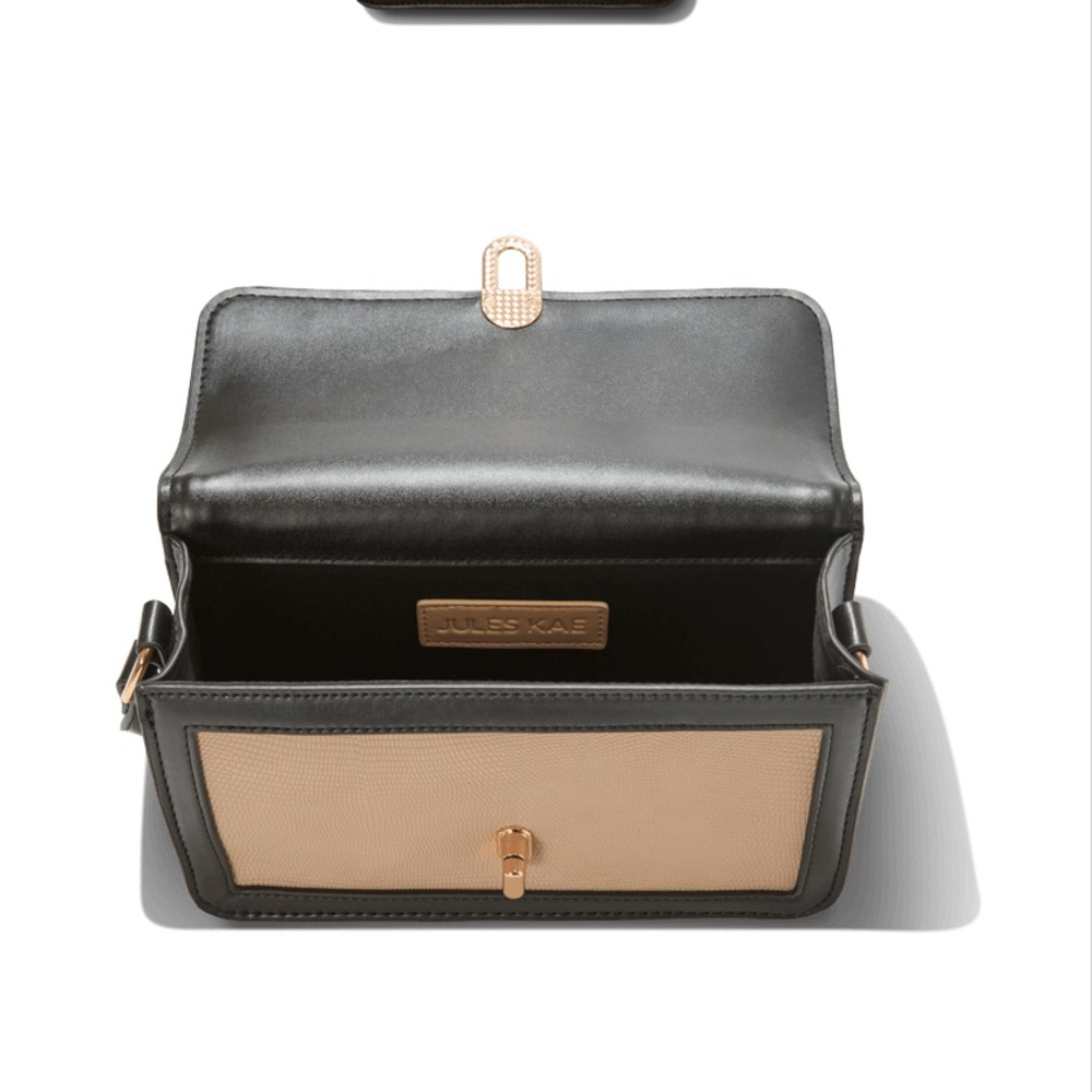 🖤 JULES KAE MIA Black & Cream Shoulder Bag With Rose Gold Tone Hardware - Picture 10 of 12
